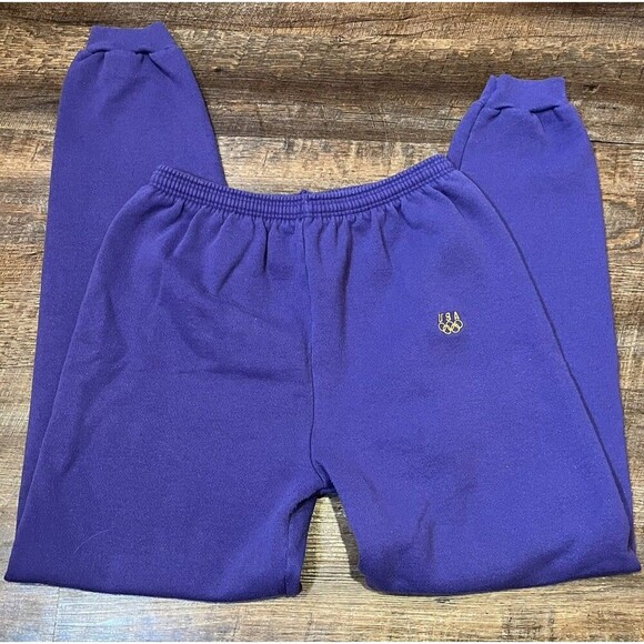 VINTAGE 90s Hanes Her Way Women's USA Logo Sweatpants Joggers Purple Size L - Picture 1 of 6